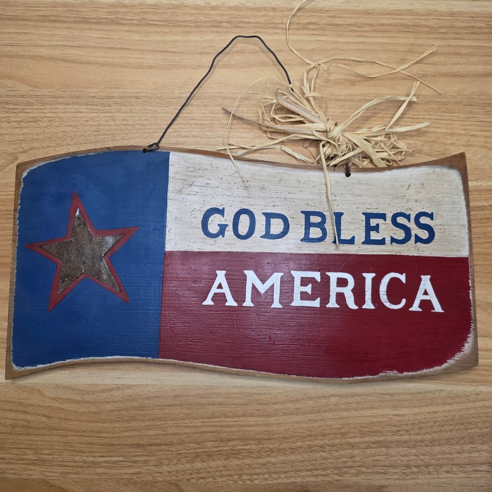 Rustic God Bless America Wood Sign Flag Patriotic Home‎ Decor